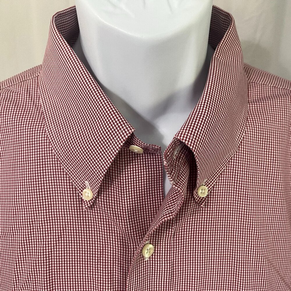 🔴 Brooks Brothers Men’s Red White Check Non Iron Dress Shirt 17.5 36 XL 👔